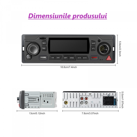 Radio Auto MP3 Player cu Bluetooth, USB, SD, AUX, FM, Telecomandă – Ecran LCD, Încărcare Telefon, LED Butoane 7 Culori [3]