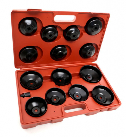 Chei si truse chei - Set Chei pentru Filtre de Ulei 15 piese cu Adaptor 3/4 la 1/2, Compatibil Multimarcă, Cutie Transport rosie