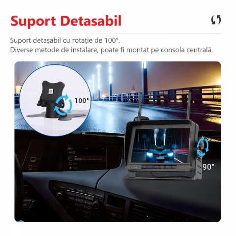 Set Monitor și Cameră Mărșarier Wireless, incarcare solara,pentru Tir, Duba, Camion, Autocar, 1080P FHD, Unghi 150° Night Vision [12]