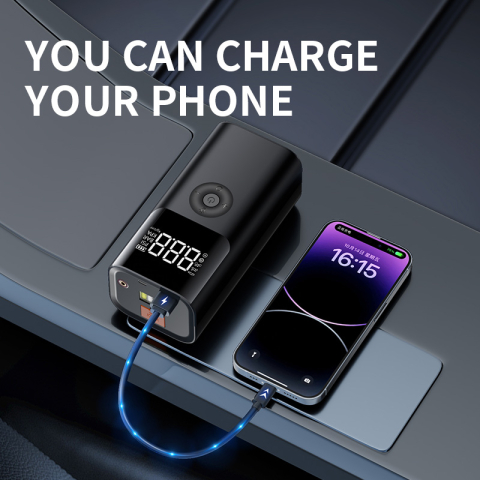 Starter auto 4 in 1 Compresor Aer, Baterie Portabila, Lanterna 6000mAh culoare negru [7]