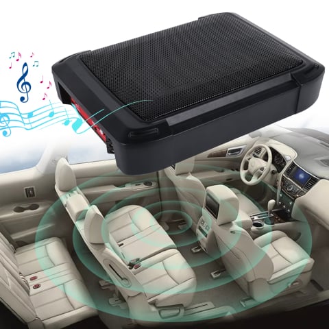 Subwoofer activ auto 10" Slim 1000W, amplificator încorporat, intrare High/Low, 33.5×26.3×6 cm [3]