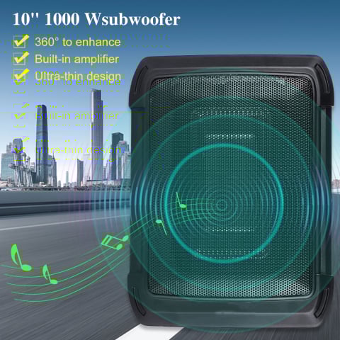 Subwoofer activ auto 10" Slim 1000W, amplificator încorporat, intrare High/Low, 33.5×26.3×6 cm [4]