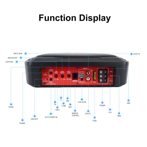 Subwoofer activ auto 10" Slim 1000W, amplificator încorporat, intrare High/Low, 33.5×26.3×6 cm [5]