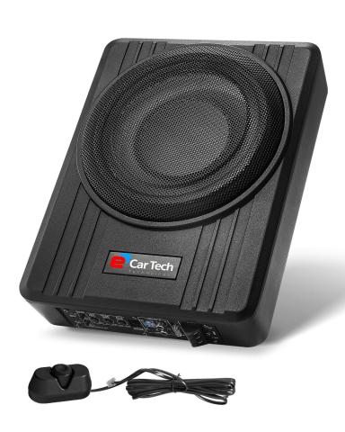 Smart Drive - Subwoofer auto activ slim 10 inch 300W RMS, amplificator integrat, telecomandă bass, instalare sub scaun 12V