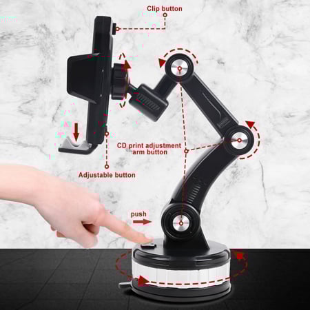 Suport pentru telefon ,Auto cu sistem de prindere a ventuzei reglabile , Ajustare Unghi suport si brat 360 de grade, Reglabil si Rotativ, Negru [1]