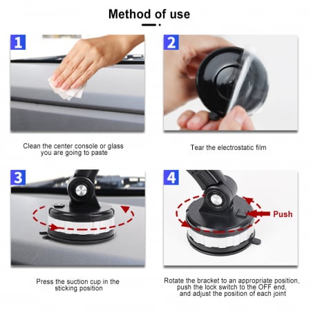 Suport pentru telefon ,Auto cu sistem de prindere a ventuzei reglabile , Ajustare Unghi suport si brat 360 de grade, Reglabil si Rotativ, Negru [3]