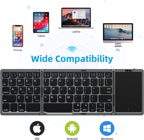 Tastatură Pliabilă Bluetooth cu Touchpad, Compatibilă iOS/Android/Windows/Mac, Ultra Compactă și Portabilă – Negru [3]