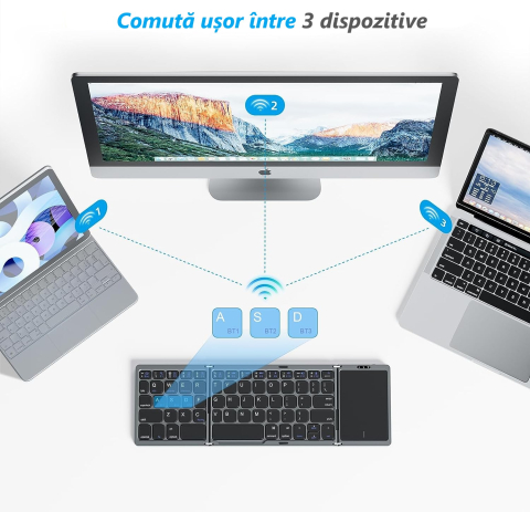 Tastatură Pliabilă Bluetooth cu Touchpad, Compatibilă iOS/Android/Windows/Mac, Ultra Compactă și Portabilă – Negru [4]
