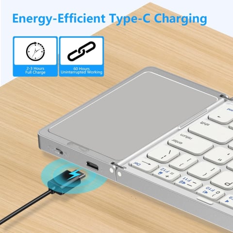 Tastatură Pliabilă Bluetooth cu Touchpad, Compatibilă iOS/Android/Windows/Mac, Ultra Compactă și Portabilă – Silver [5]