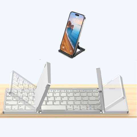 Tastatură Pliabilă Bluetooth cu Touchpad, Compatibilă iOS/Android/Windows/Mac, Ultra Compactă și Portabilă – Silver [1]