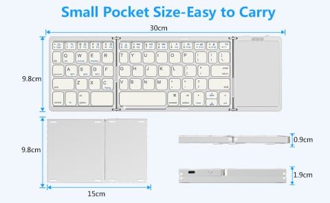 Tastatură Pliabilă Bluetooth cu Touchpad, Compatibilă iOS/Android/Windows/Mac, Ultra Compactă și Portabilă – Silver [6]