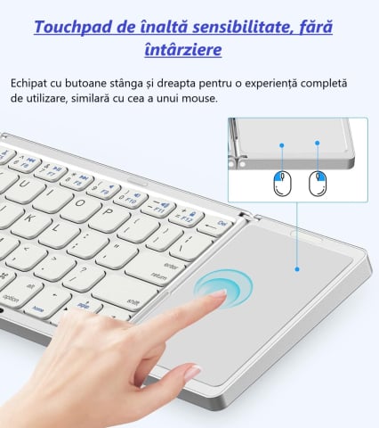 Tastatură Pliabilă Bluetooth cu Touchpad, Compatibilă iOS/Android/Windows/Mac, Ultra Compactă și Portabilă – Silver [3]
