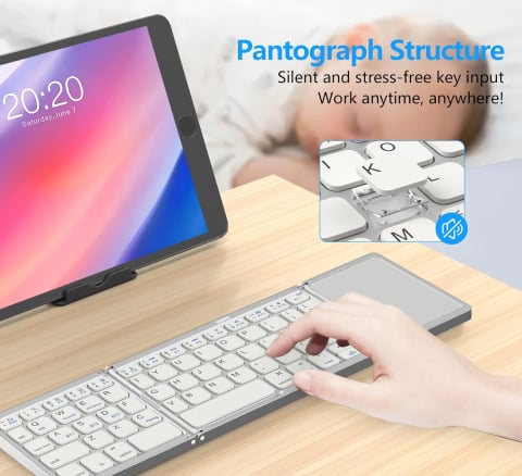 Tastatură Pliabilă Bluetooth cu Touchpad, Compatibilă iOS/Android/Windows/Mac, Ultra Compactă și Portabilă – Silver [8]