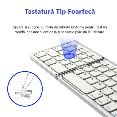 Tastatură Pliabilă cu Touchpad, Bluetooth 5.1 + 2.4G, Portabilă și Reîncărcabilă, culoare Silver [8]