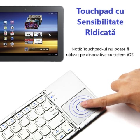 Tastatură Pliabilă cu Touchpad, Bluetooth 5.1 + 2.4G, Portabilă și Reîncărcabilă, culoare Silver [3]