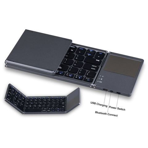 Tastatură Pliabilă cu Touchpad, Bluetooth 5.1 + 2.4G, Portabilă și Reîncărcabilă – Gri Elegant [1]