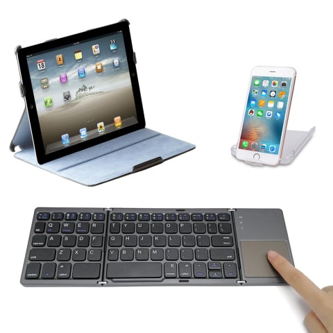 Tastatură Pliabilă cu Touchpad, Bluetooth 5.1 + 2.4G, Portabilă și Reîncărcabilă – Gri Elegant [6]