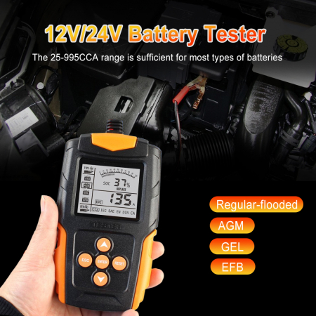 Tester de baterie auto 6V/12V/24V, 100-2000 CCA 2Ah-220 Ah, analizor digital baterie pentru masini, camioane, motociclete, SUV-uri, barci [14]