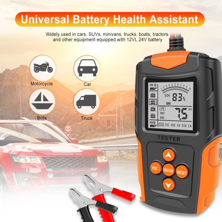 Tester de baterie auto 6V/12V/24V, 100-2000 CCA 2Ah-220 Ah, analizor digital baterie pentru masini, camioane, motociclete, SUV-uri, barci [11]