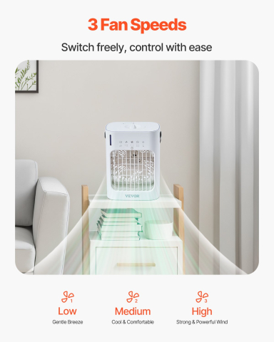 Ventilator de aer evaporativ 4 în 1, mini aparat de aer condiționat cu 3 viteze, temporizator inteligent 0-7H, rezervor de apă de 700 ml, lumină în 7 culori, mini ventilator personal de birou AC pentr [5]