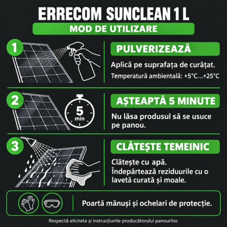 Soluție alcalină pentru curățarea panourilor fotovoltaice Errecom SunClean, 1 L, cu pulverizator, gata de utilizare [2]