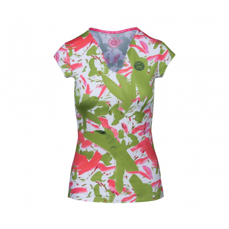 Tricouri dama - Tricou BIDI BADU Bella 2.0 Tech V-Neck Dama - Verde/Rosu