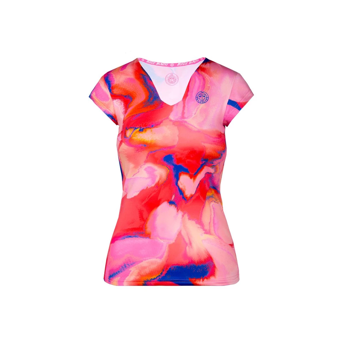 Tricouri dama - Tricou BIDI BADU Bella 2.0 Tech V-Neck Dama - Rosu/Albastru