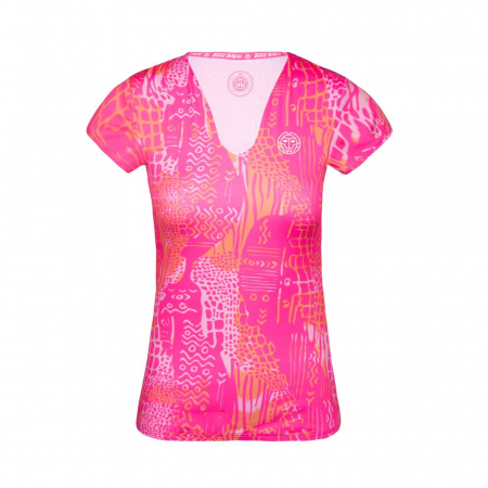 Tricouri dama - Tricou BIDI BADU Bella 2.0 Tech V-Neck Dama - Gri Inchis/Roz