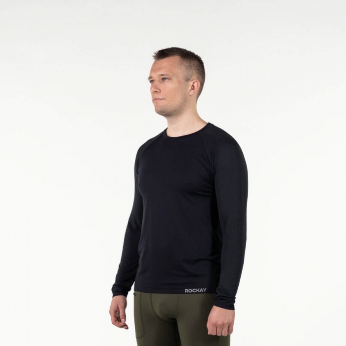 Bluza alergare barbati maneca lunga ROCKAY ZEPHYR Long Sleeve Seamless, Negru [3]