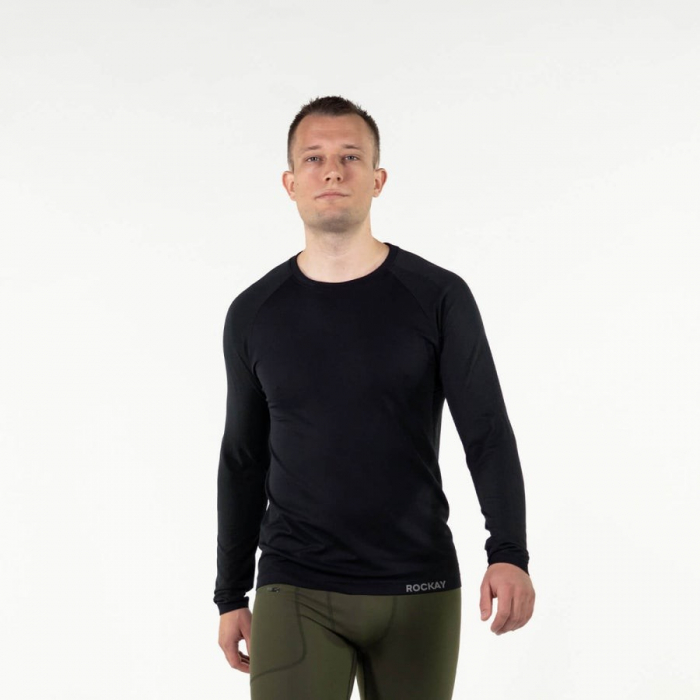 Bluza alergare barbati maneca lunga ROCKAY ZEPHYR Long Sleeve Seamless, Negru [4]