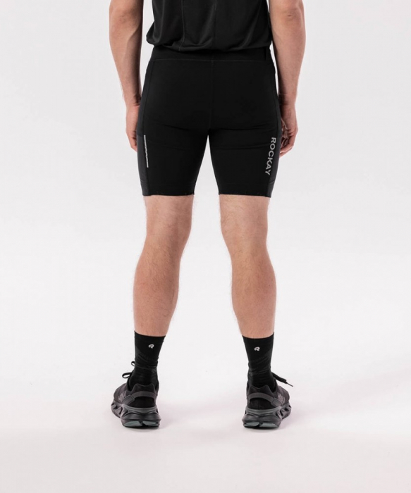 Pantaloni scurti alergare barbati ROCKAY FLARE HALF TIGHT, Negru [2]