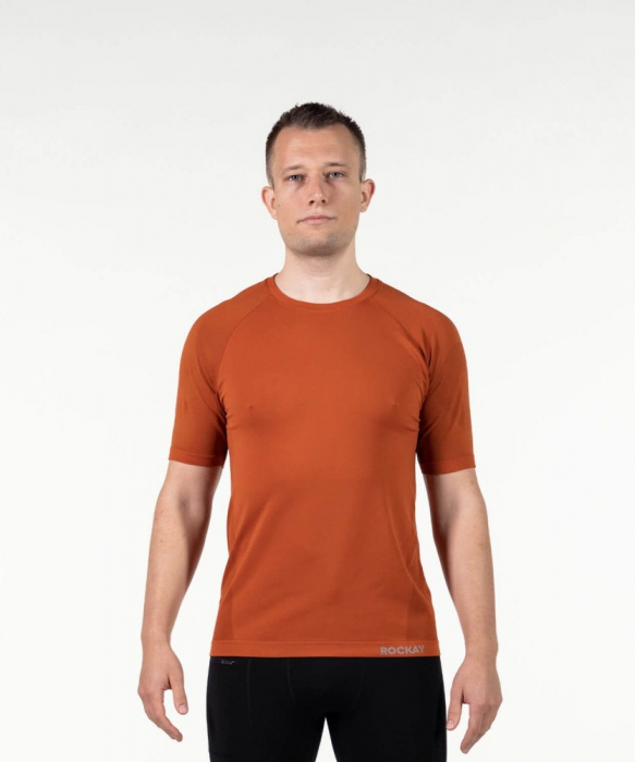 Tricou alergare barbati maneca scurta ROCKAY ZEPHYR  Seamless Tee, Portocaliu [3]