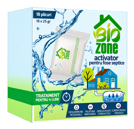 Întreținere fose septice și țevi - Activator pentru fose septice, 18 plicuri, tratament 4 luni, BioZone