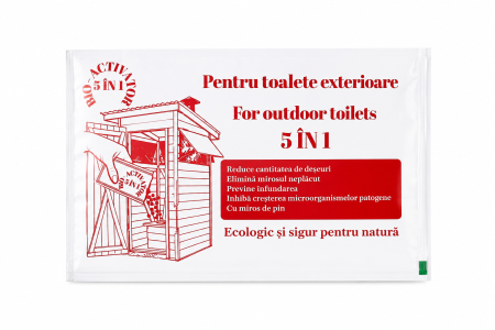 Întreținere ECO fose septice și țevi - BEV Bioactivator 5 în 1 pentru toalete exterioare (hazna, closet, etc), o doză, 25g