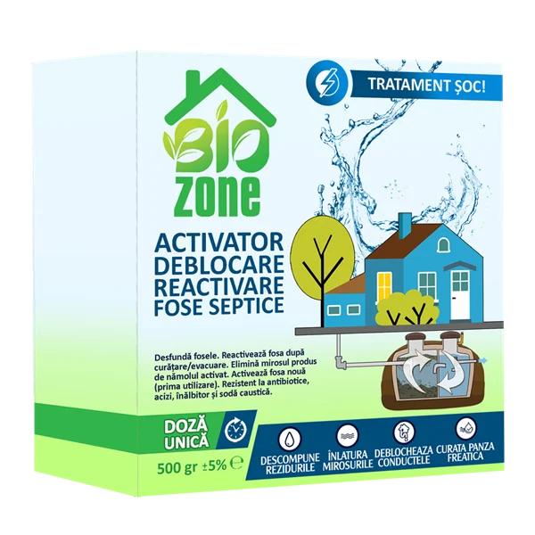 Activare și întreținere fose septice - Activator pentru deblocarea și reactivarea foselor septice, 500 g, BioZone