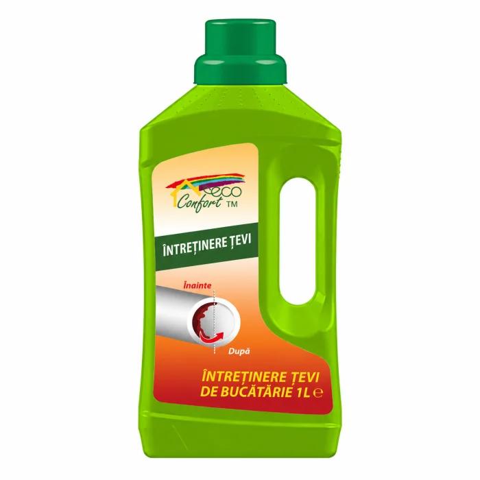 Soluții pentru desfundat țevi - Soluție pentru întreținerea țevilor de bucătărie, 1 L, Eco Confort