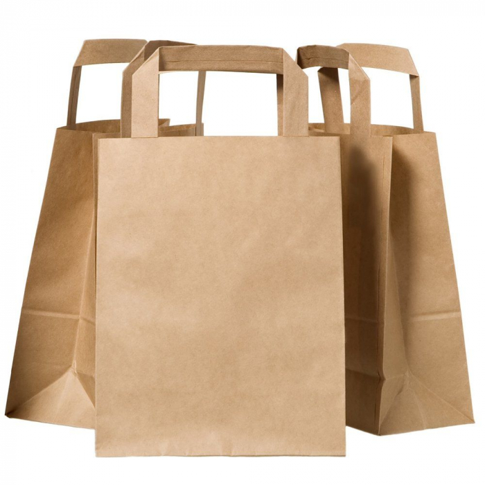 Punga din hartie cu maner plat, 26+17x28.5 cm, natur [2]