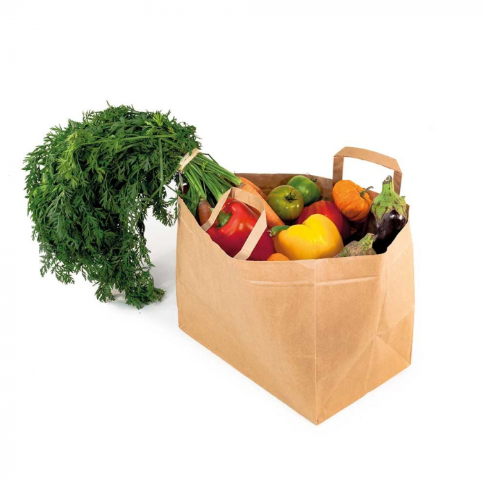 Punga din hartie cu maner plat, 26+17x28.5 cm, natur [6]