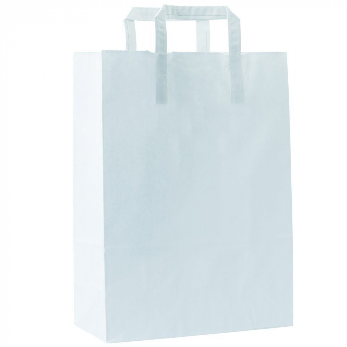 Punga din hartie cu maner plat, 32+17x38.5 cm, alb [3]