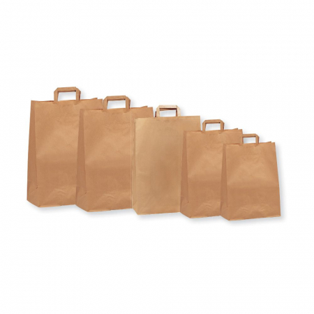 Pungi din hârtie - Punga din hartie cu maner plat, 32+17x38.5 cm, natur