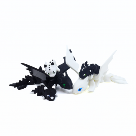 Dragoni negru și alb - Familie de dragoni negru si alb, printati 3D, 15 cm