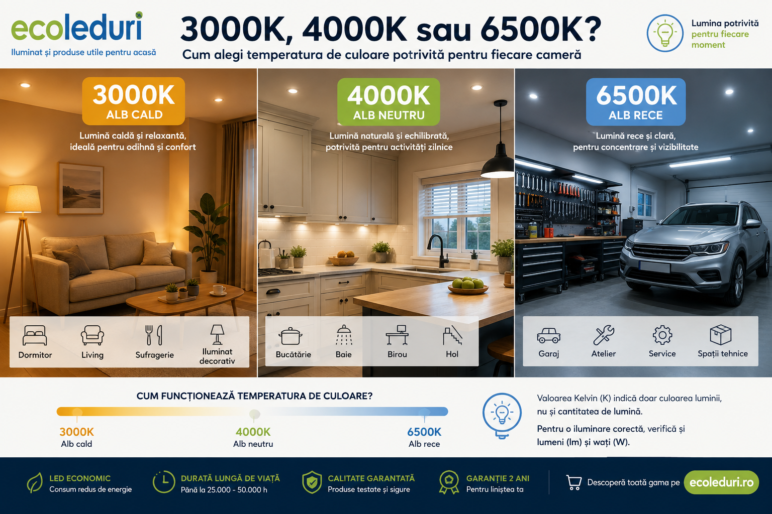 3000K, 4000K sau 6500K? Cum alegi temperatura de culoare potrivită pentru fiecare cameră