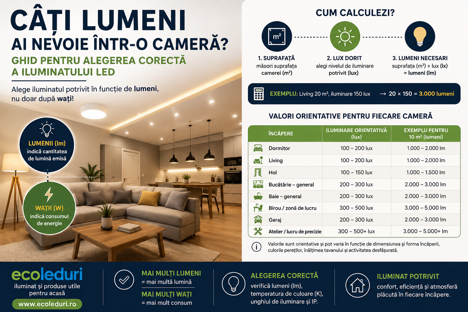 Câți lumeni ai nevoie într-o cameră? Ghid pentru alegerea corectă a iluminatului LED