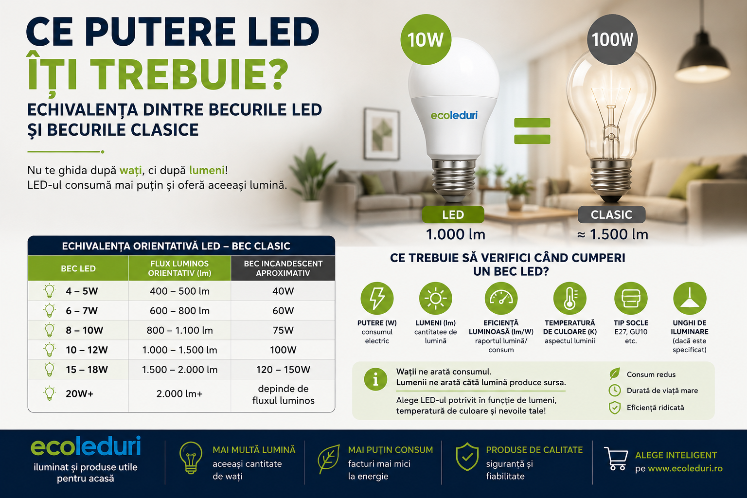 Ce putere LED îți trebuie? Echivalența dintre becurile LED și becurile clasice