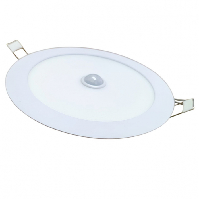 Aplică LED Slim Încastrată în Tavan, cu Senzor de Mișcare și Crepuscular, Ramă Metalică Albă, Ø168mm [2]