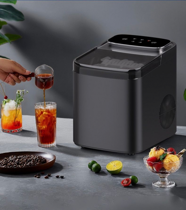 Mașină de facut cuburi de Gheață ZSW-ZB12, 12 kg/zi, Rezervor 1.4L, Panou Tactil, Design Compact, Negru [3]