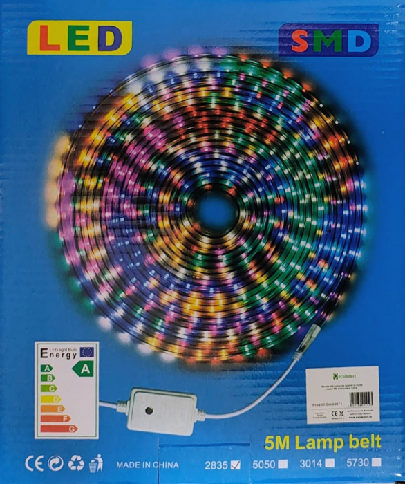 Banda Led , Interior Exterior, Gen Furtun, SMD, Decorativ, Multicolor, Lungime 5 Metri, 8 Moduri, Cablu Alimentator Inclus [6]