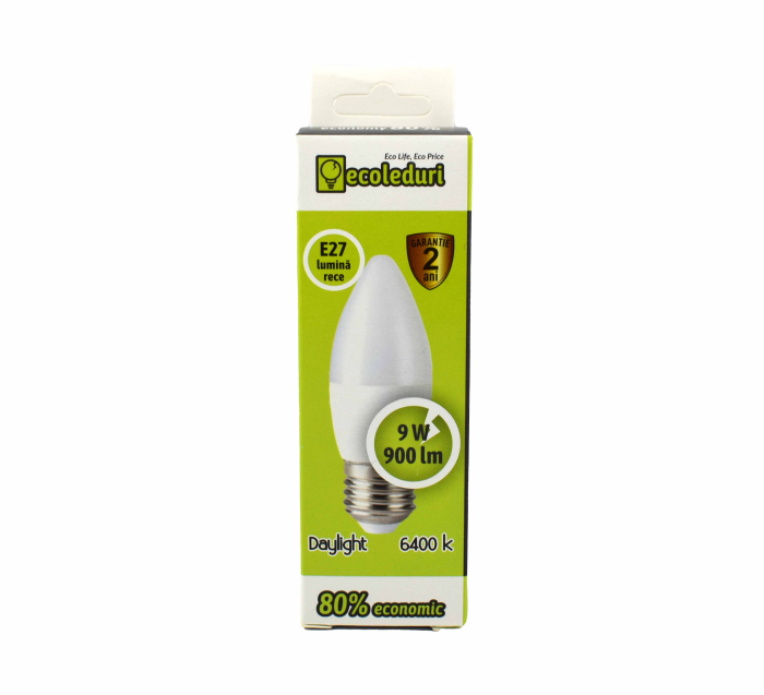 Bec E27 9W Lumanare C37 Ecoled 6400K [2]