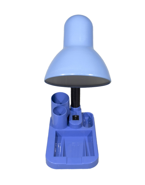 Lampa de birou albastra cu suport accesorii de birou , pentru becuri E27 Led si economice , cu brat reglabil [2]