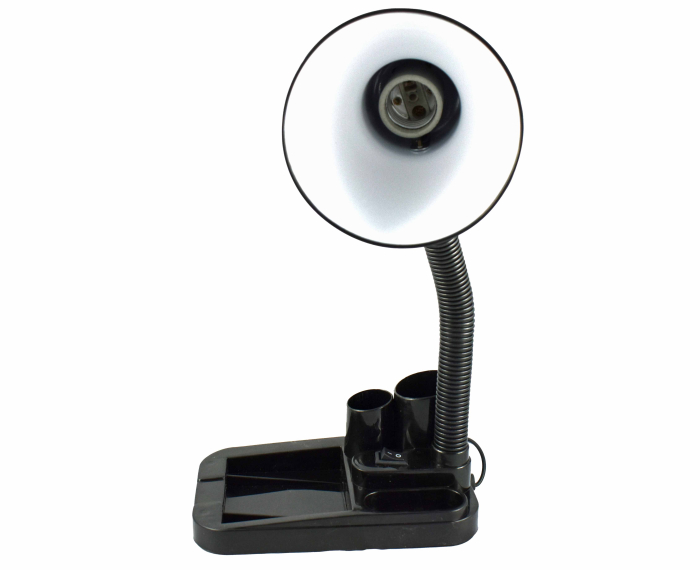 Lampa de birou neagra cu suport accesorii de birou , pentru becuri E27 Led si economice , cu brat reglabil [2]